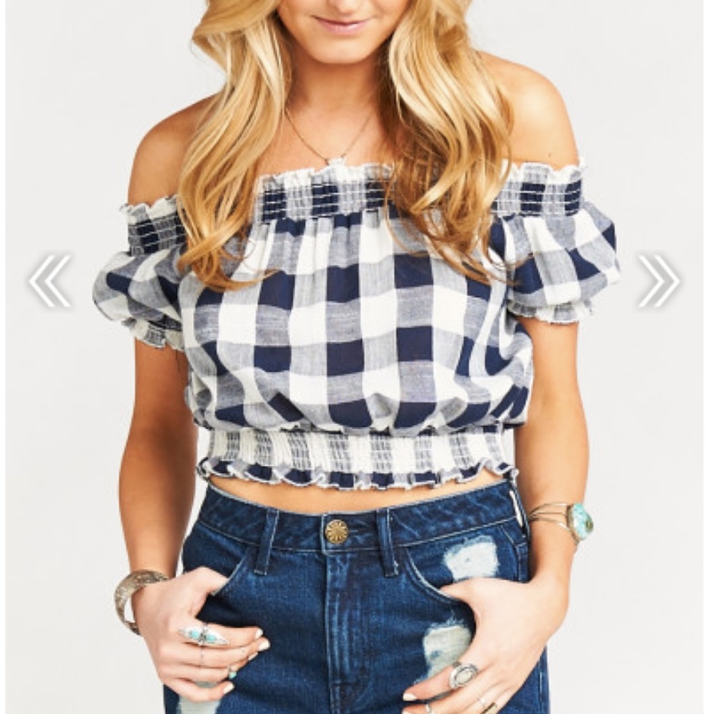 Show Me Your Mumu GIGI SMOCKY TOP Blue Gingham L